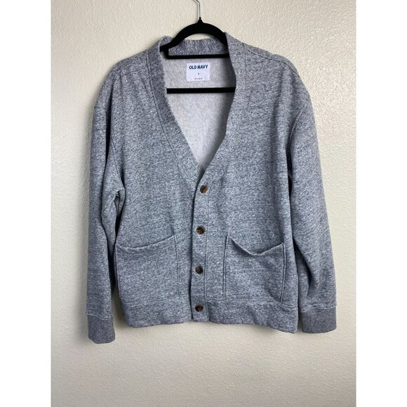 Old Navy Womens Gray Fleece‎ Chore Sweater Cardigan Size Small Button Pockets - Picture 1 of 12